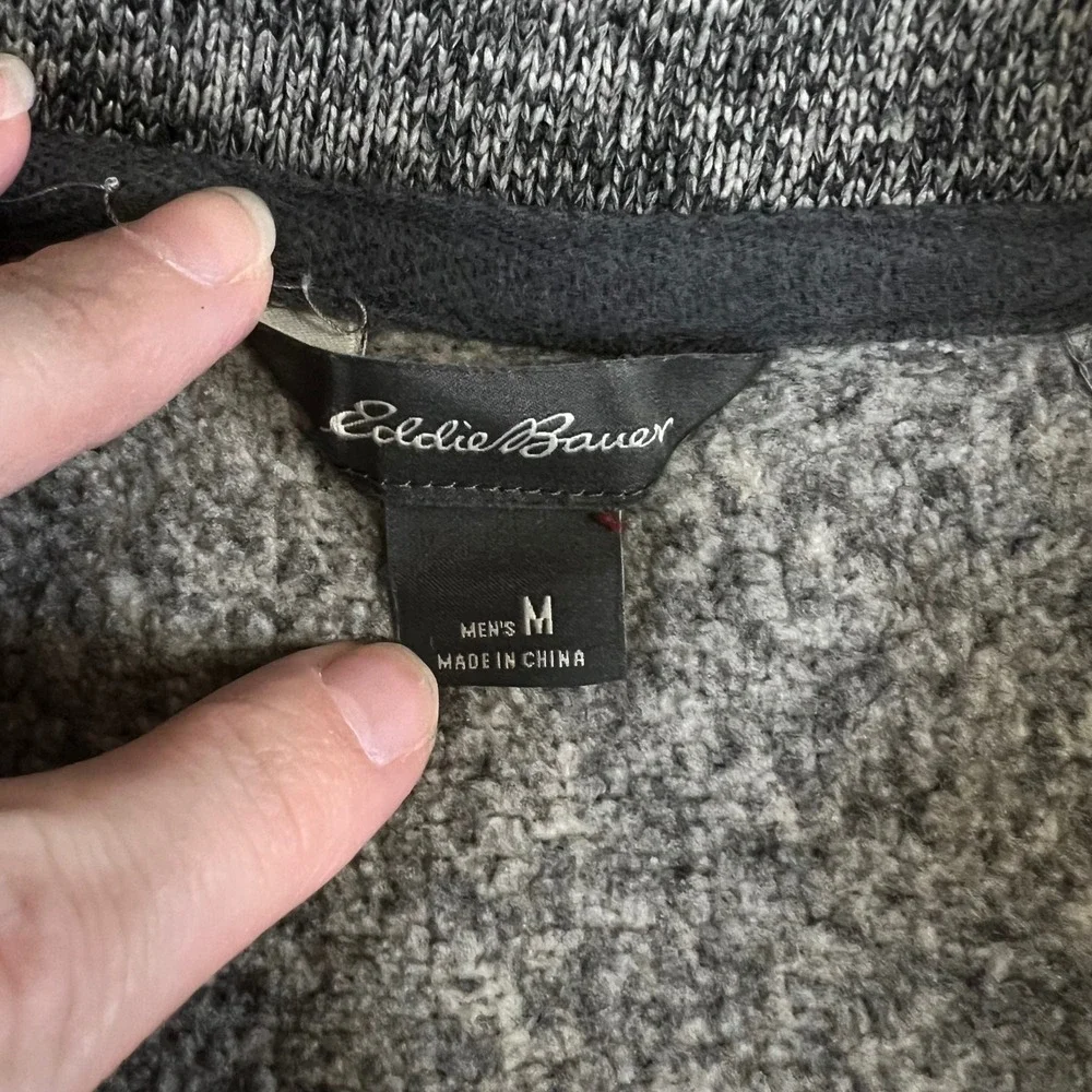 Eddie Bauer Mens Grey Marled Quarter Zip Pullover Sweater Knit Fleece Size M